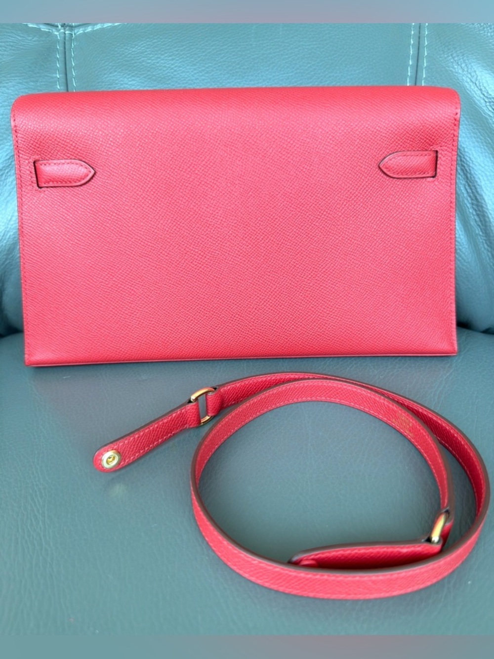 Hermès mini Kelly Elan Red Epsom Gold Hardware Clutch Crossbody Full Set New - Picture 6 of 17